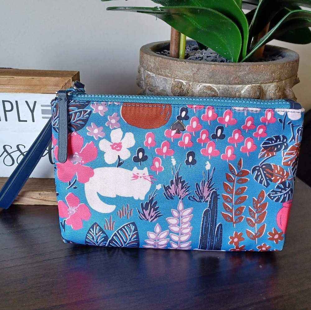 Kate Spade Jae Garden Cat Double Zip Wristlet Bag - Picture 3 of 8
